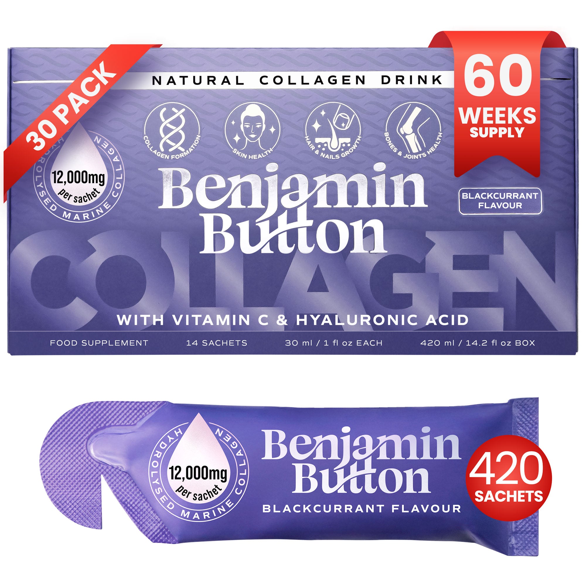 420x Черная смородина 12,000mg Морской коллаген Жидкие саше