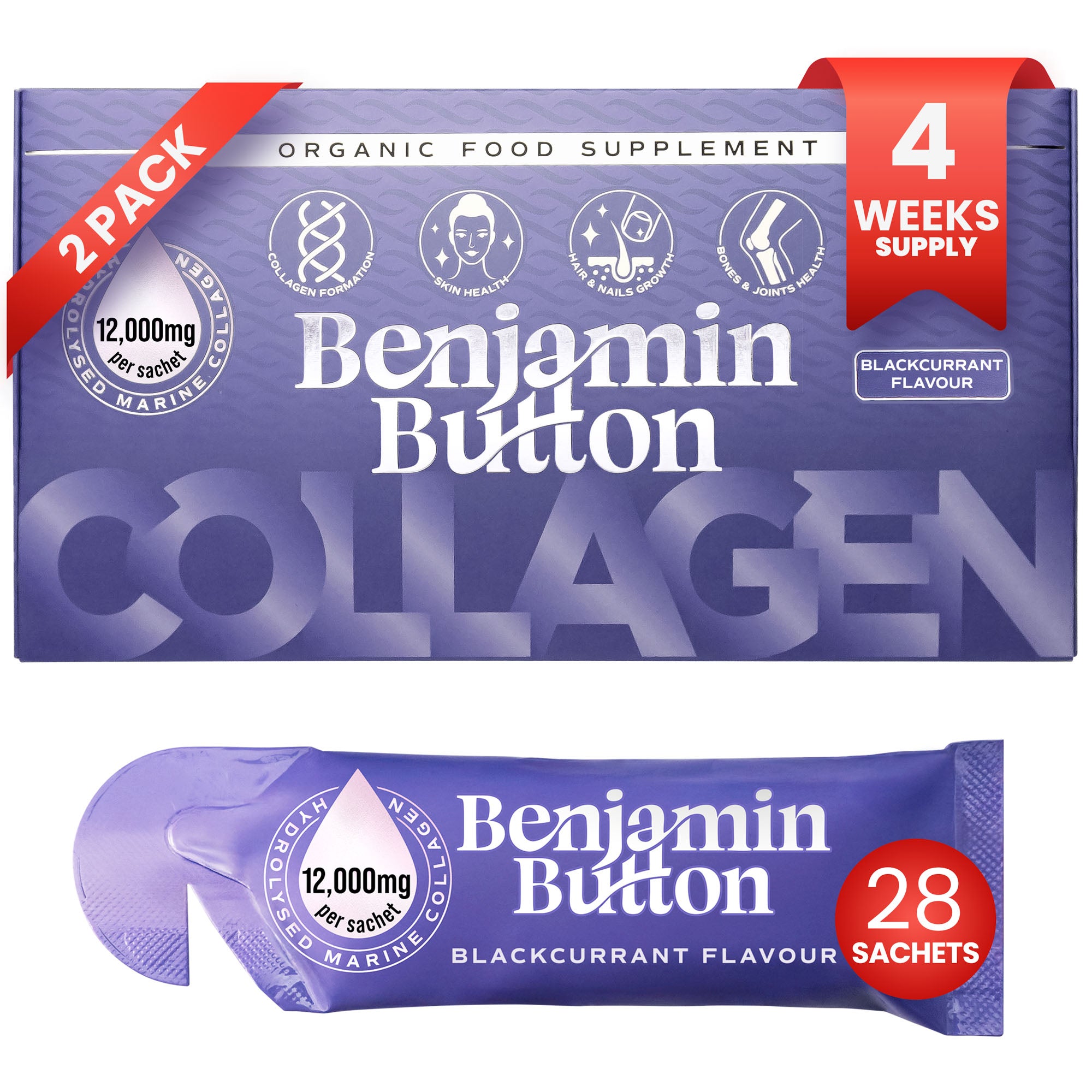 28x Sachets Liquides de Collagène Marin 12 000 mg à la Cassis Noir