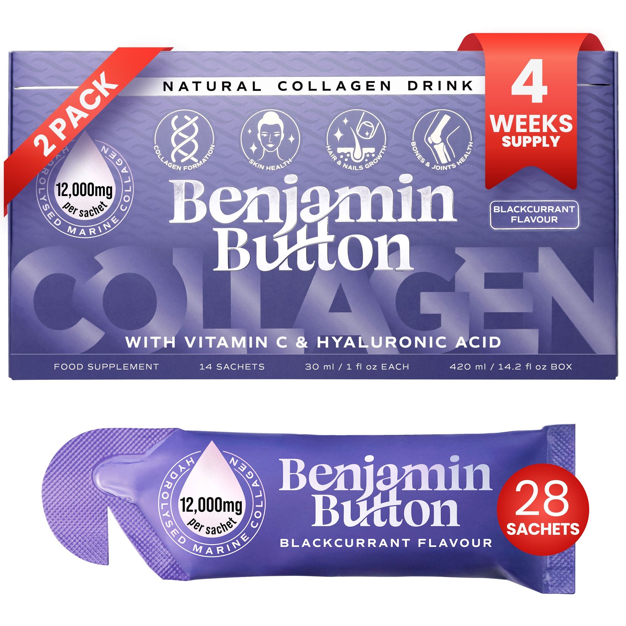 28x Černý rybíz 12,000mg Mořský kolagen tekuté sáčky