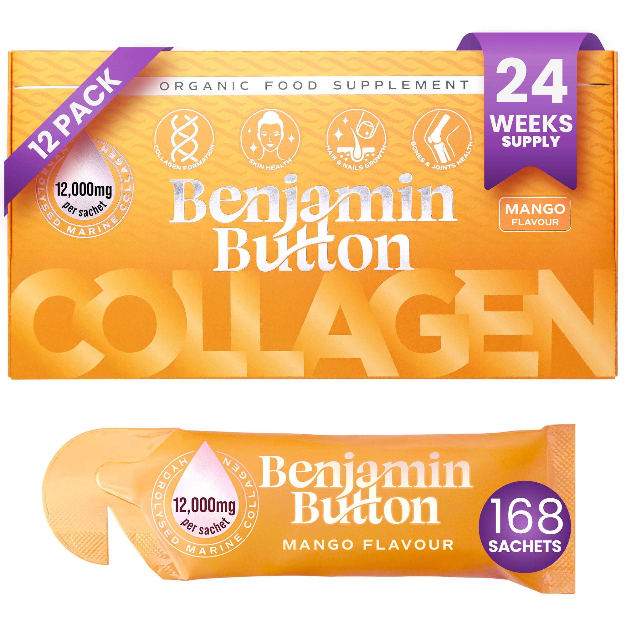 168 sachets liquides de collagène marin à la mangue 10 000 mg